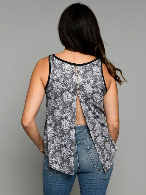 The Tie Back Tank -  Grey Floral / Grey Plaid